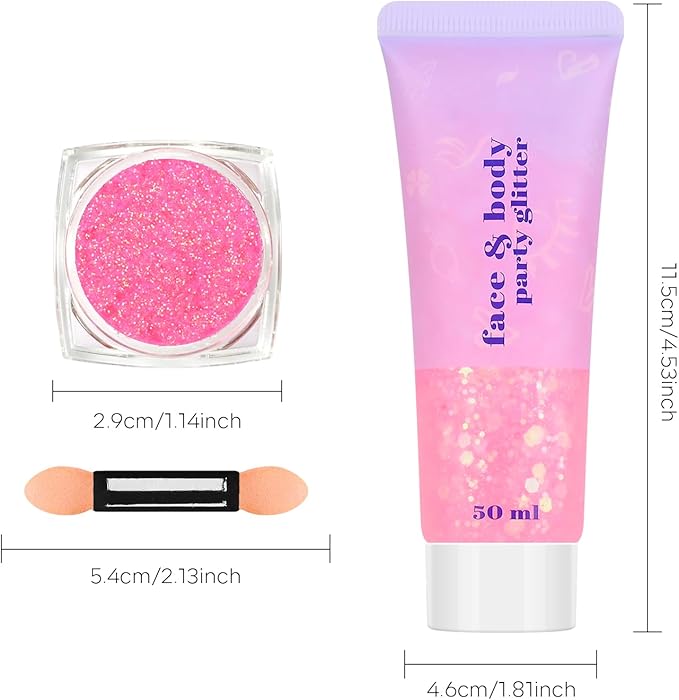 Pink Face and Body Hair Glitter Gel, Party Concerts Cheer Face Paint Holographic Chunky Festival Rave Accessories Glitter Makeup, 6 Kinds of Sparkling Sequins for Hair Nail Eye Lip Body