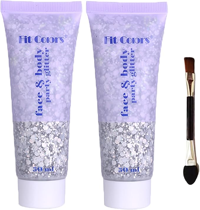 Body Glitter Face Glitter Gel: Singer Concerts Disco Festival Rave Accessories Face Glitter Makeup Chunky Sequins Mermaid Face Body Hair Glitter Gel (2 Silver)