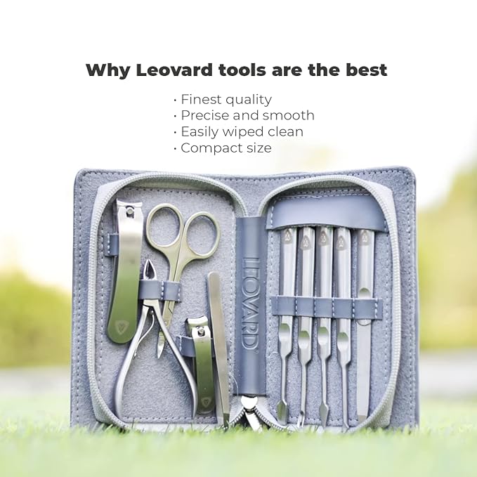 Leovard- Premium Leather Nail Grooming Kit for Men & Women | Manicure Pedicure Set 10 Pcs Stainless Steel Luxury Grooming Kit W/Genuine Full-Grain Leather Travel Carrying Case | Posh Gifts