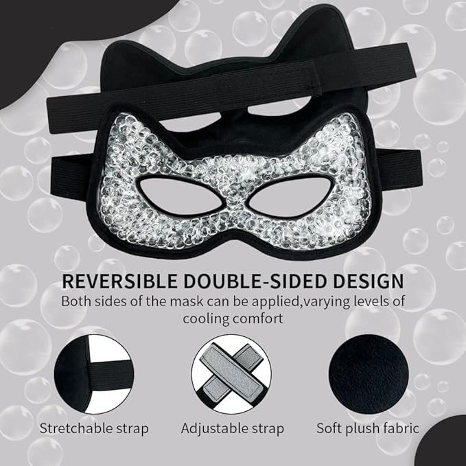 Cooling & Heating Eye Mask - Hot/Cold Use for Puffy Eyes, Headaches, Migraines, Sinus & Dark Circles (2 Packs Black)