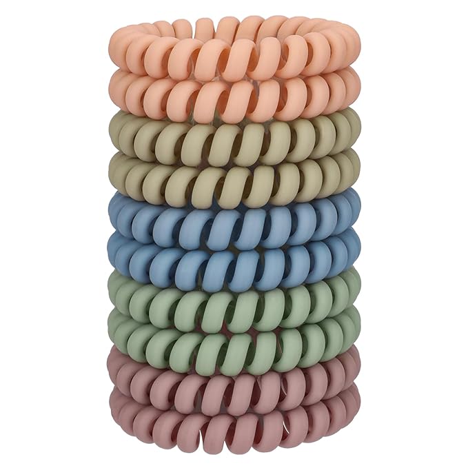 JessLab Spiral Hair Ties for Women, 10-Pack Traceless No-Damage Ponytail Holders, Coils Hair Bands for Girls, Assorted Colors