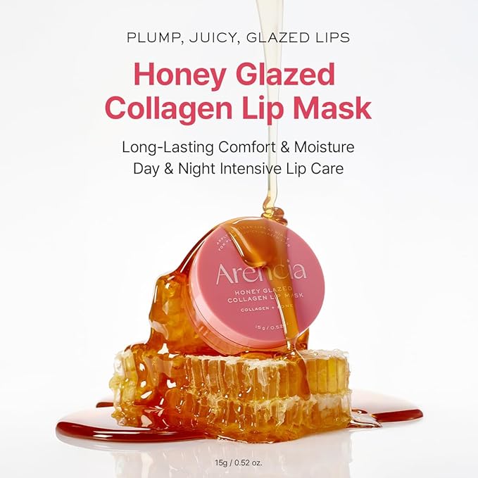 Arencia Honey Glazed Collagen Lip Mask, Overnight Lip Treatment with Collagen and Honey, 0.52 oz