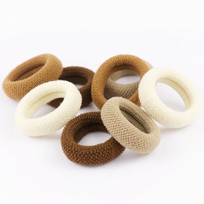 VI-FA No Damage Seamless Hair Ties for Thick Hair Soft Pony Holders Elastics Hair Bands for Heavy, Curly Hair Scrunchies for Women and Girls 8pcs(Brown)