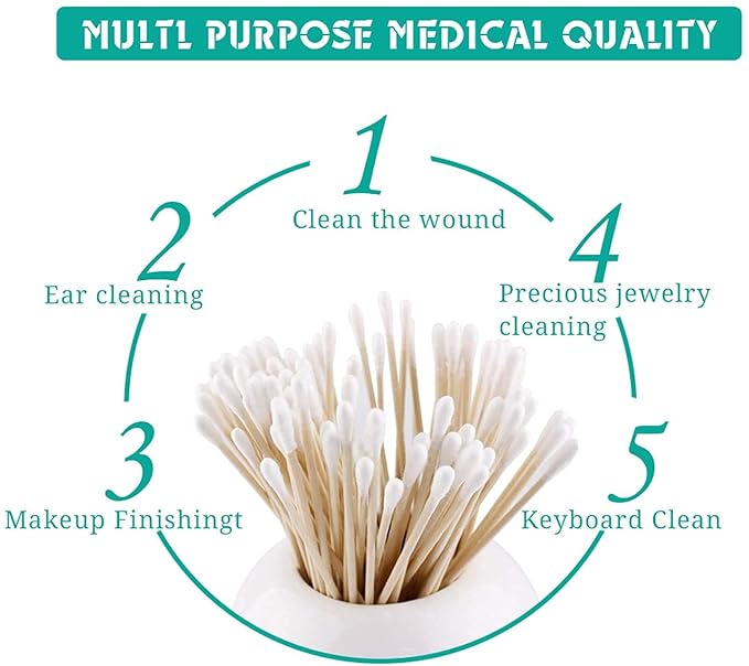200 PCS 6 Inch Extra Long Cotton Swabs with Wooden Handles - Long Stem Cotton Swabs Tipped Applicator Tool for Makeup, Eye Ear Eyeshadow Removal, Jewelry Cleaning, Personal & Pets Care