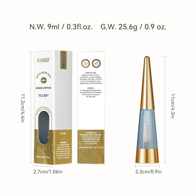 KISSIO PLUMP Lip Plumper,Maximum Plump with Ginger and Peptides,Extreme Lips Plumper,Hydrating,Lip Plumping,Lip Lines Care,Lips Gloss,0.3 fl oz,Expert