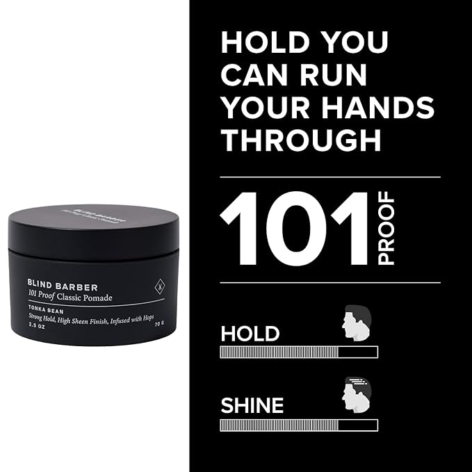 Blind Barber 101 Proof Classic Hair Pomade for Men - Water Based Pomade with Hops & Tonka Bean - Strong Hold & High Shine Finish - Paraben & Sulfate-Free Hair Styling Products (2.5 oz)