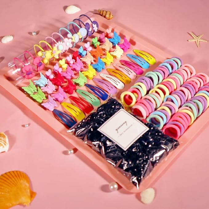 YANRONG Hair Accessories Set For Girls,Candy Colors Nylon Hair Ties,Elastic Ponytail Holders Rubber Band For Baby Kid,Cartoon Hair Clip / Band For Thick Hair & Thin,（2200PCS）