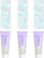 Face Body Glitter, Hair Glitter Sparkles Chunky Face Glitter Gel for Girls Makeup Singer Concerts Mermaid Festival Sequins Face Paint (3pc White)