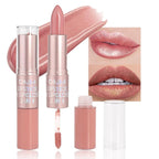evpct 2 in 1 Rose Nude Glitter Metallic Shimmer Diamond Lipstick and Lip Gloss Set for Women Long Lasting Waterproof, Bright Rose Pink Sparkle Glitter Shiny Lipstick and Lip Liner Makeup Set, 02#