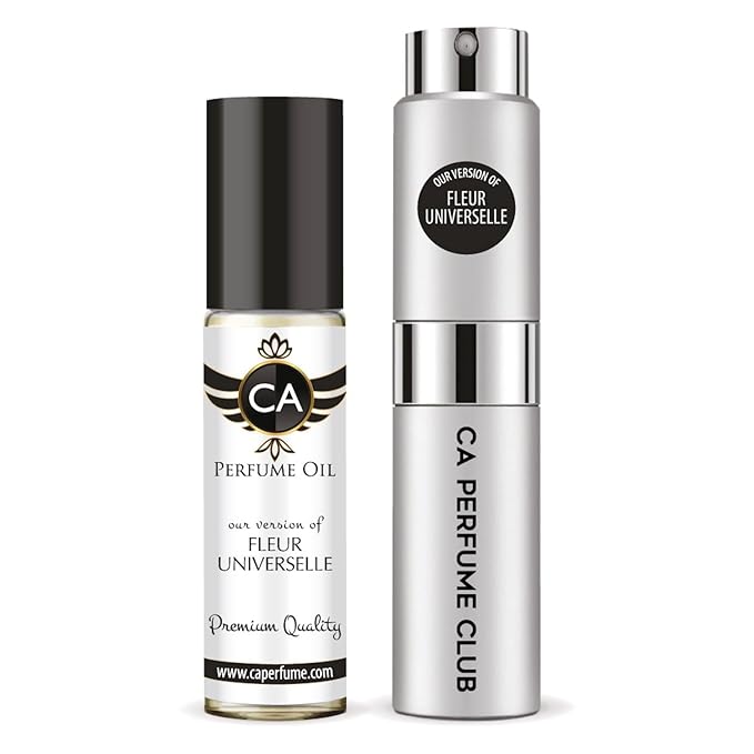 CA Perfume Duo Impression of Fleur Universelle For Women And Men Perfume Layering Set Long Lasting Travel Size EDP + Body Oil Roll-On Bottle 0.27 Fl Oz+0.33 Fl Oz