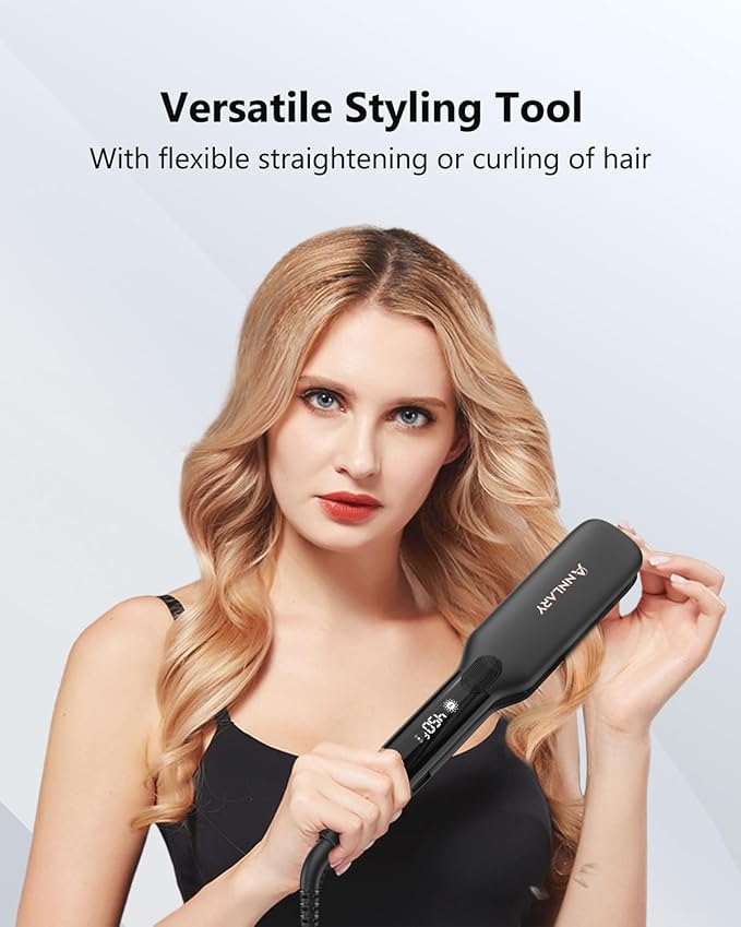 1.75 Inches Flat Iron Hair Straightener with Heat Resistant Silicone Mat Pouch, Professional Ceramic Ionic Dual Voltage Straightener for Less Frizz, Shinier & Smoother Hair