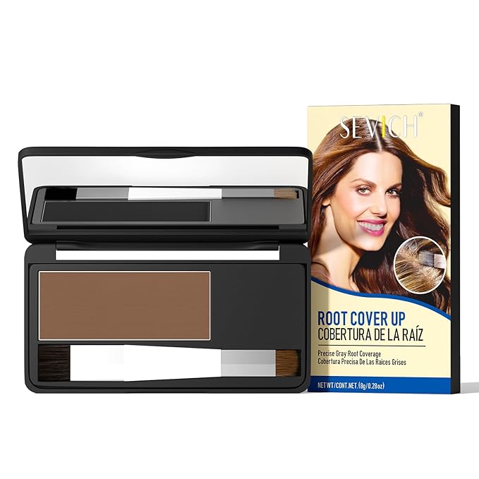 SEVICH Root Touch Up Hair Color Powder with Mirror & Brush – Instant Gray Hair Cover Up, Waterproof Sweatproof Formula, Natural Finish for Hairline & Bald Spot, 48H Long Lasting, Brown