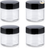 2oz Jars with Lids, HOA Kinh 4 Pack Clear Glass Jars Empty Cosmetic Containers Round Airtight Glass Jar with Inner Liners and black Lids for Storing Lotions, Powders, and Ointmentss