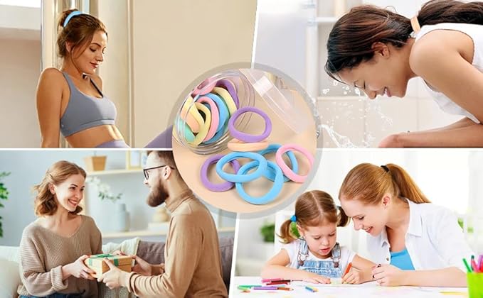 Pink Hair Ties - 100 Pcs Seamless Ponytail Holders - No Damage Thick Hair Bands for Women & Girls