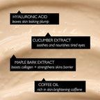 UPCIRCLE Eye Cream With Coffee And Hyaluronic Acid 0.5 FL OZ - For Dark Circles, Puffiness + Wrinkles - Glycerin, Maple Bark + Cucumber Extract - Natural, Vegan + Cruelty-Free