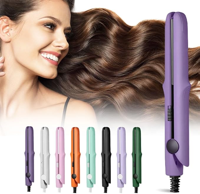 Mini Dual Purpose Curling Iron, 2025 Upgrade 2 in 1 Mini Curling Wand & Flat Iron Hair Straightener, Portable Travel Curling Wand for All Hair Types (Purple)