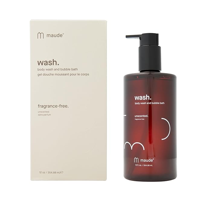 Maude Wash pH Balanced Unscented Shower Gel & Bubble Bath - Moisturizing Body Wash with Vitamin C - Full Body Skin Care Products & Bathtub Accessories - No.0 Fragrance Free (12 oz)