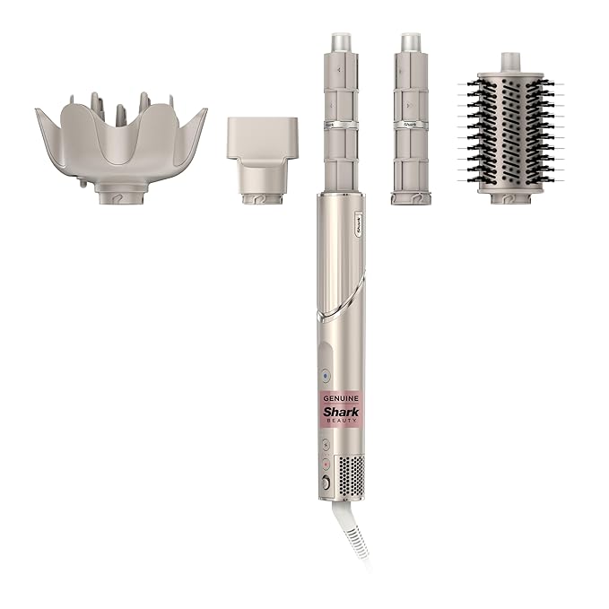 Shark HD435 FlexStyle Air Styling & Drying System, Powerful Hair Blow Dryer & Multi-Styler with Auto-Wrap Curlers, Curl-Defining Diffuser, Oval Brush, & Concentrator Attachment, Stone