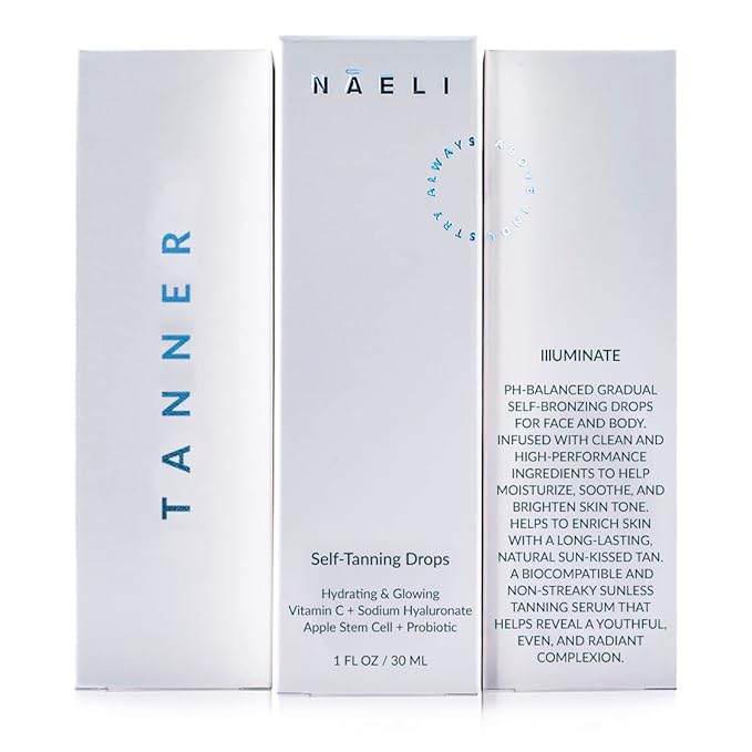 Self Tanner Bronzing Drops - Anti Aging Gradual Sunless Tanning Drops, Natural Hydrating Glow for Face & Body with Vitamin C - Fake Tan Lotion, Vegan & Cruelty Free, 1 oz