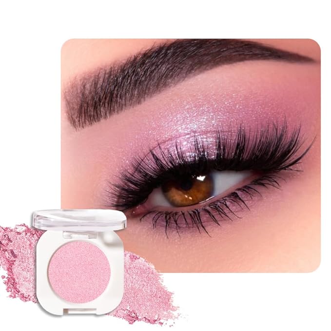 Pink Single Shimmer Eyeshadow Makeup, Neutral Powde Eye Shadow for Women, Bright Light Pink Rose Glitter Sparkle Singles Eyeshadow Palette Pigmented Waterproof, Girls Christmas Eyeshadows Gifts