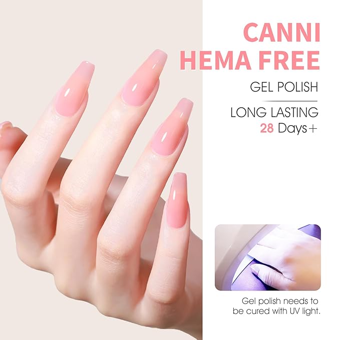 CANNI 6pcs 9ml Jelly Nude Pink Gel Nail Polish Set- Neutral Transparent Pink Colors Gel Polish Kit, Soak Off LED Nail Gel Manicure Kit DIY at Home Salon Gifts for Women Girls