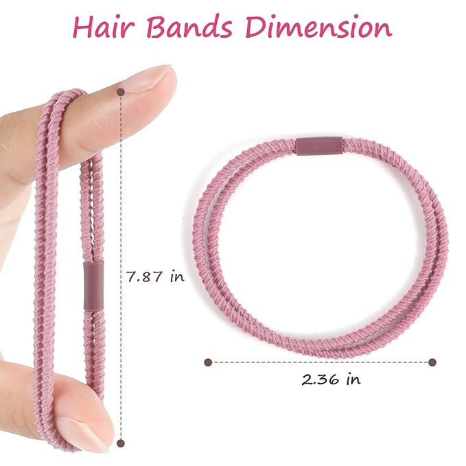 Boho Hair Ties, 20 PCS of 4 Styles Cute Hair Bands for Thick or Thin Hair, No Damage Boho Hair Tie Bracelets, Pink Elastic Hair Accessories for Girls and Women