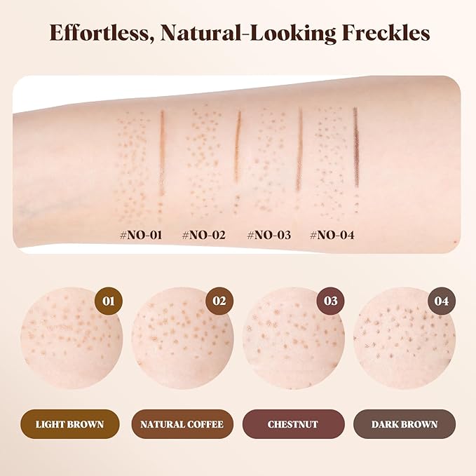 Freckle Pen 4 PCS Set – 4 Colors (Light Brown, Natural Coffee, Chestnut, Dark Brown) for Natural Looking Fake Freckles – Waterproof, Long Lasting Faux Freckles Makeup Tool