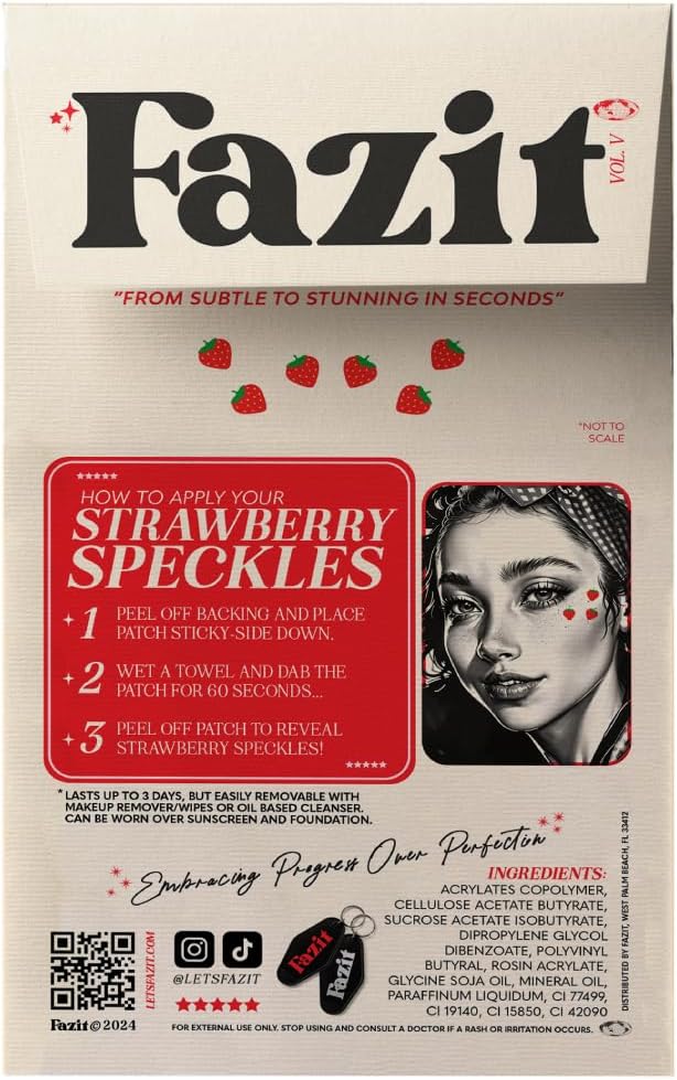 Fazit Makeup Patches - Strawberry Speckles - Glow Up Make-Up Patches - Cute Glitter Makeup Accessories for Women - Cosmetic Glitter for Face