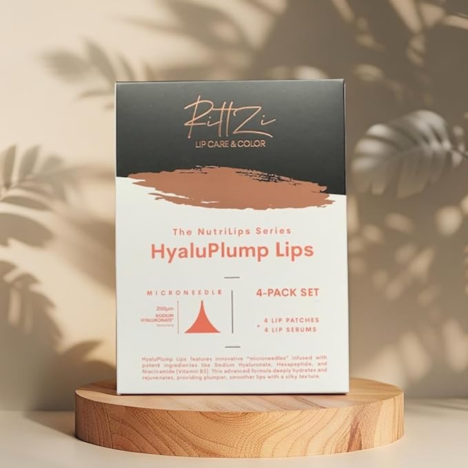 HyaluPlump Lips 4-PACK SET – Innovative Two-Step Lip Care System for Hydrated, Plump Lips Featuring Sodium Hyaluronate, Peptides, and Niacinamide