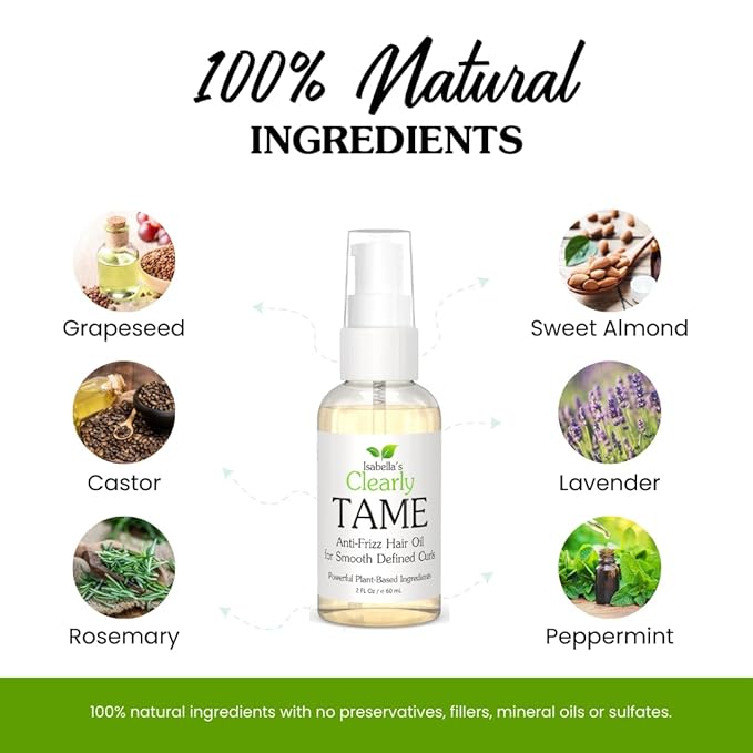 TAME Anti Frizz Smoothing Hair Styling Oil | Sulfate Free Leave In Hair Serum to Control Frizz, Add Shine for Curly, Frizzy, Dry Hair for Adults + Kids | Natural Hair Product Made in USA