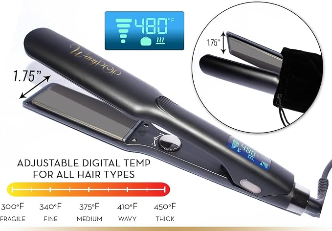 2 in 1 Professional Dual-Voltage Titanium Flat Iron Hair Straightener | up to 480°F | 10s Heat-Up | Straightening Iron & Hair Curling Wand 1.75" with Ceramic MCH Fast Heat, Auto Shut Off