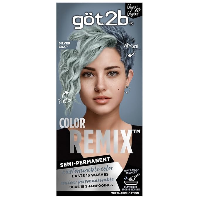 Got2b Color Remix, Customizable Semi-Permanent Hair Color, 100 Silver Era