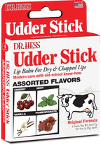 Dr. Hess Original Udder Stick SPF Lip Balm, Soothing Moisturizer Sun Screen Balm for Dry Lips with Jojoba, Beeswax & Shea Butter, Total Lip Care, Hydration & Repair, Assorted Flavors (PMVC), 4 Pack