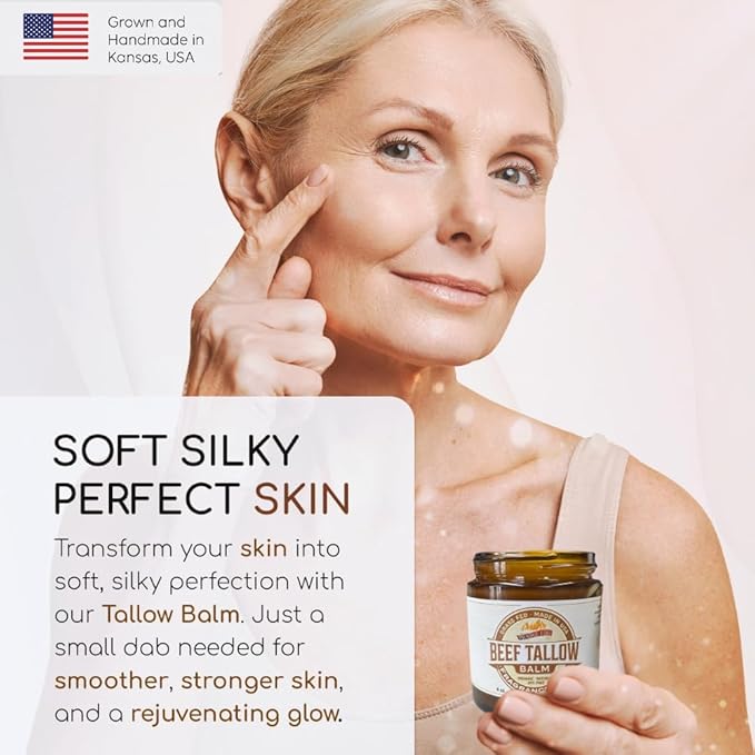 Grass Fed Beef Tallow Balm - 4 oz - Made in USA - Organic Grass Fed and Finished Tallow - Moisturizing Skin Care Lemon