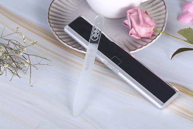 Glass Nail File with Austria Crystals Professional Crystal Fingernail Files in Aluminum Case Perfect Manicure Set for Women Men Kids Nail Care Gift Set (Silver Celtic)