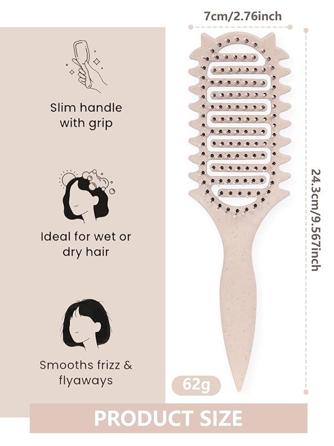 Curl Defining Brush for Curly Hair, 2025 Vented Detangling Brush for Wet, Curl Styling Brush for Women, Less Pulling, Defines & Shapes, Great Gift for Curly Hair Women (Beige)