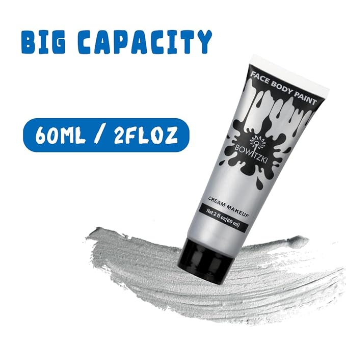 Bowitzki Face and Body Paint 2oz Cream Makeup 60ml Water Based Face Painting Special Effects For Adults Halloween Christmas Party Stage Cosplay (Grey)