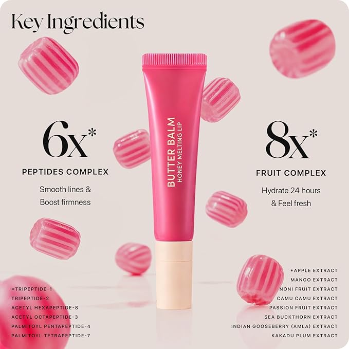Nature Republic Honey Melting Lip Butter Balm – Moisturizing Tinted Plumping Lip Balm with Peptides, for Sheer & Glossy, Fuller-Looking Lips, Stocking Stuffers (Pink Candy)
