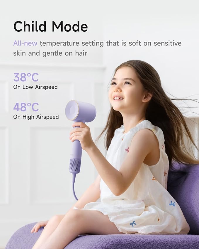 Laifen Hair Dryer SE 2, 200 Million Negative Ionic Blow Dryer with Child Mode and 108,000 RPM Brushless Motor, 1400W Powerful Fast Drying High-Speed Low Noise Hairdryer with Magnetic Attachments