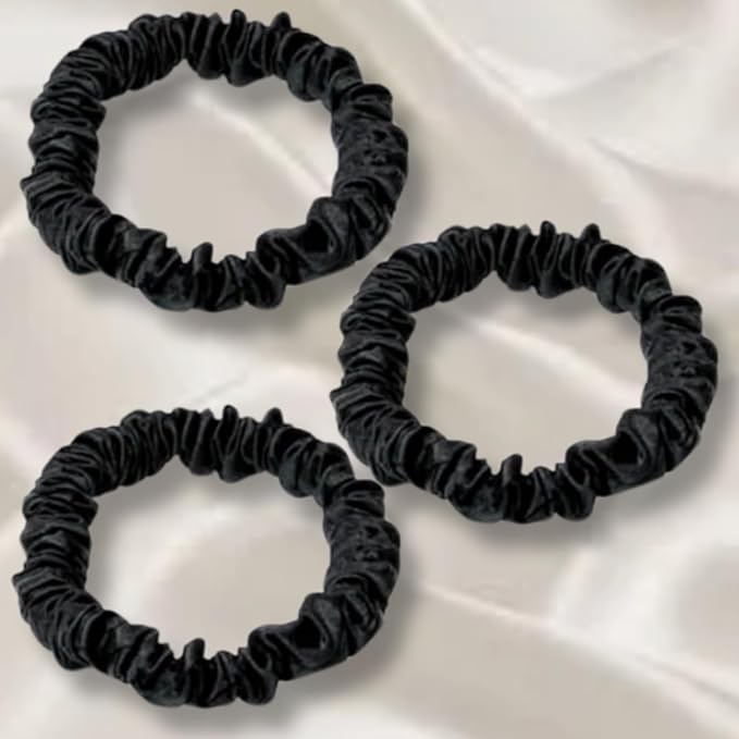 Women's Hair Accessories - Clean Girl Aesthetic - Thin Hair Scrunchies, Small Ponytail Holders, and Cute Hair Ties - Black Scrunchies