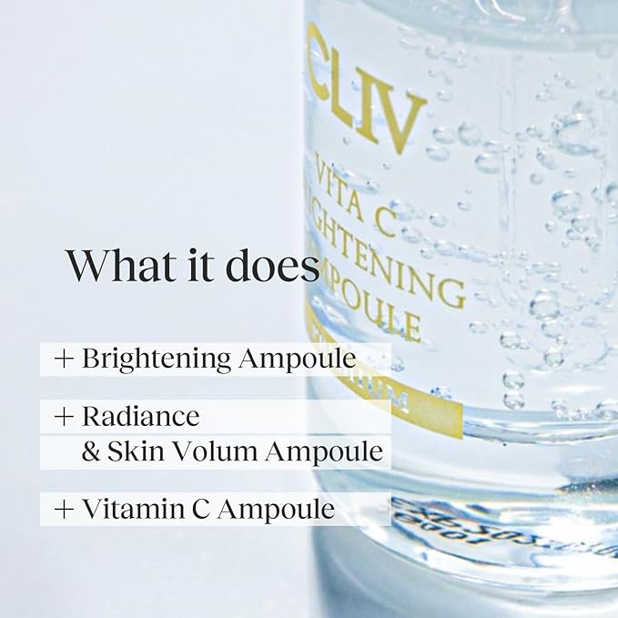 CLIV Vita C Brightening Ampoule Facial Serum | 85% Lemon Water | Skin Dullness Treatment | Vitamin Skincare |Skin Refreshing Serum | Korean Skincare (1.01 fl oz, 30ml)