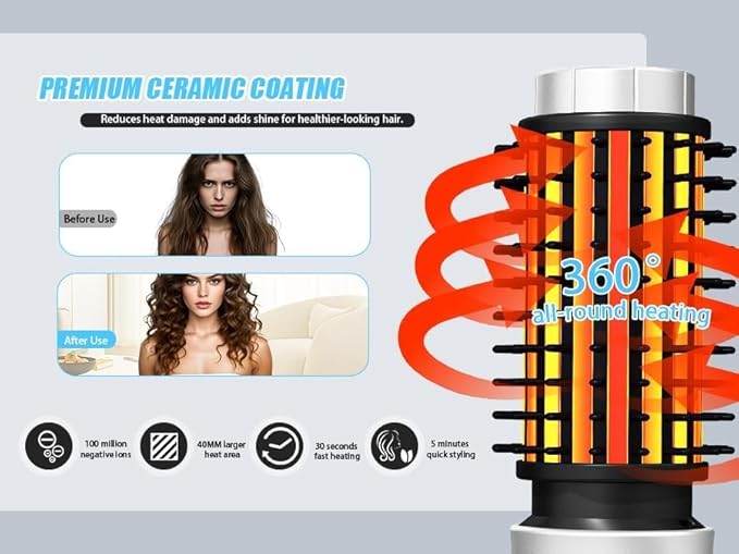 Cordless Curling Iron Brush,1.5-inch Mini Travel Curling Iron,3-in-1 Portable Heated Round Straightening Brush,Rechargeable Curlings Irons,for Curls,Straightening,De-frizzing and Styling,White