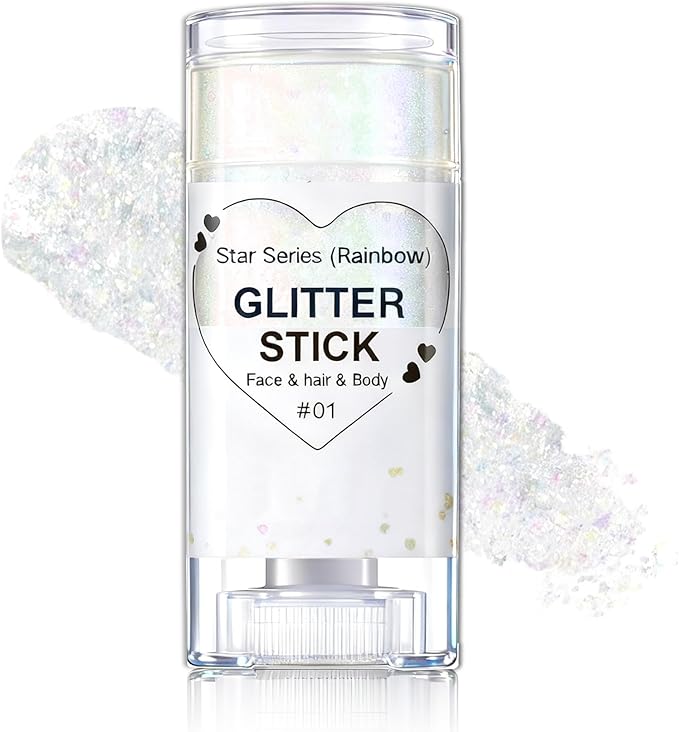 Sparkling Rainbow Body Glitter Stick, Face Body Glitter Gel Holographic Hair Glitter Halloween Chunky Sequin Waterproof Face Paint Stick Glitter Makeup for Women