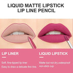 evpct 2Pcs Rose Matte Lip Liner and Lipstick Gloss Stains Makeup Set Kit for Women Long Lasting Waterproof 24, Rose Red Matte Lipstick Kit with Lip Liner, 24 Hour Lipsticks Pencils