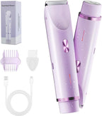 2-in-1 Bikini Trimmer for Women, Bikini Shaver with Dual Heads, Body and Facial Hair Removal, Rechargeable Cordless Electric Razors for Face Chin Pubic Underarm Legs, IPX7 Waterproof, Purple