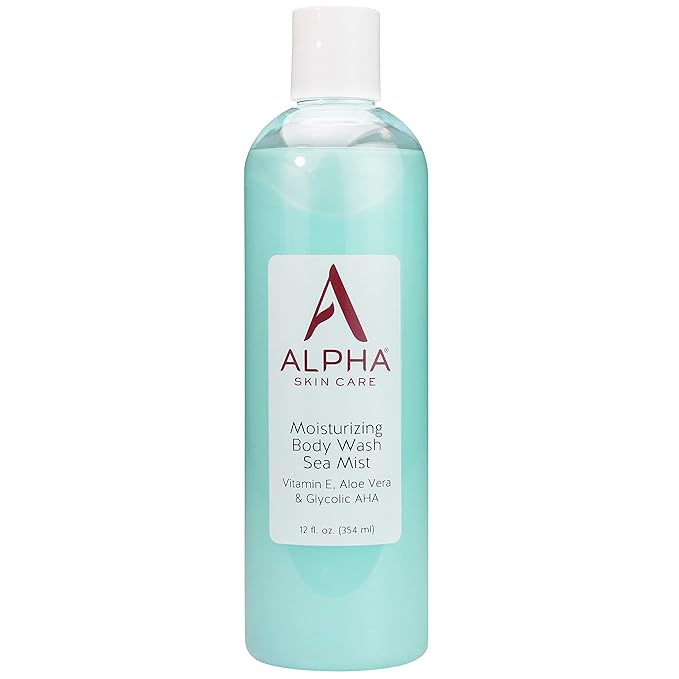 Alpha Skin Care Moisturizing Body Wash, Gentle Soap-Free Anti-Aging Formula, Glycolic AHA, Vitamin E & Aloe Vera, Conditions & Soothes, All Skin Types Hydroxy Acid, 12 Oz
