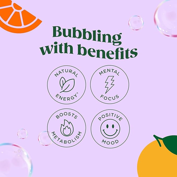 Bloom Nutrition Sparkling Energy Drink, Orange, 180mg Caffeine | Zero Sugar | Natural Caffeine | Antioxidant-Rich | 24 Pack