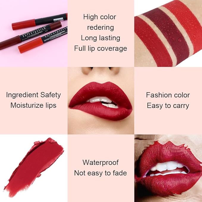 evpct 1Pcs Deep Dark Red Matte Lipstick and Lip Crayon Liner Pencil Pen Set for Women Lip Stain Long Lasting Waterproof labiales mate magicos 24 horas originales pintalabios permanente 24 horas 18