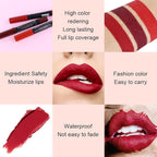evpct 1Pcs Deep Dark Red Matte Lipstick and Lip Crayon Liner Pencil Pen Set for Women Lip Stain Long Lasting Waterproof labiales mate magicos 24 horas originales pintalabios permanente 24 horas 18