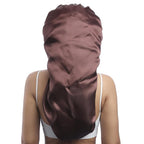 AWAYTR Long Satin Bonnet for Braids - Elastic Silk Hair Bonnets for Sleeping Night Cap Stretchy Tie Band for Women（Brown）